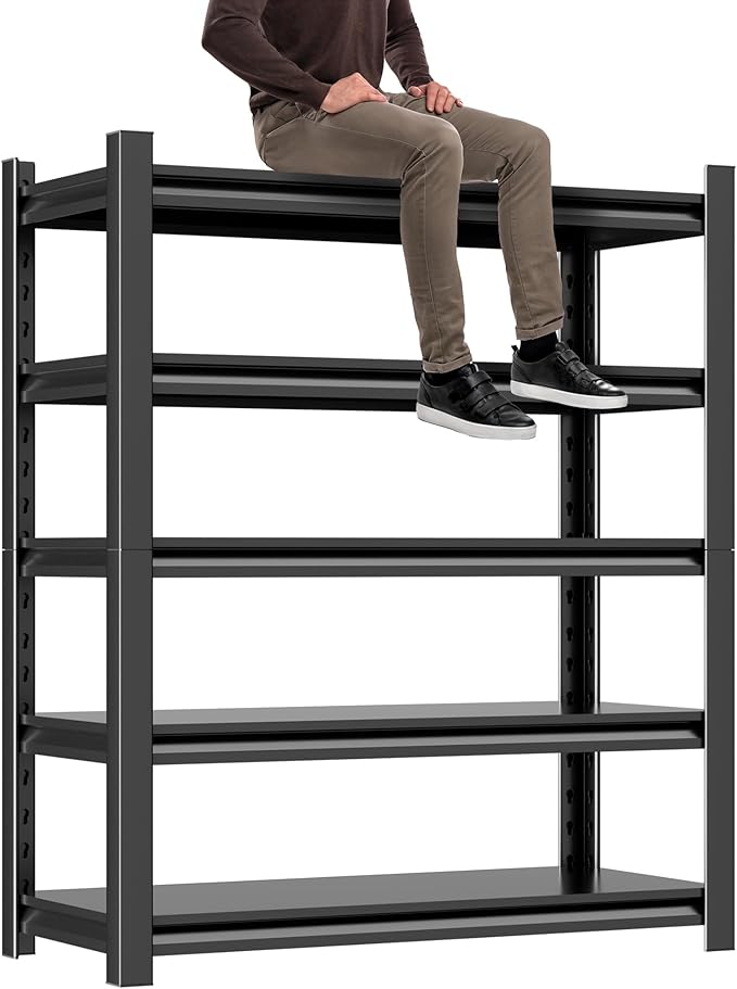 Metal Garage Shelving Unit,78"H Heavy Duty 5-Tier Adjustable Storage Rack,15.7"D x 40"W x 78"H Steel Shelving,3000 lbs Industrial Shelves for Heavy Tools and Equipment,Ideal for Garage, Basement,Black