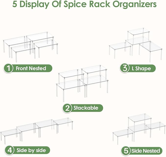 Delamu Clear Kitchen Cabinet Organizer, Set of 4 Acrylic Shelves Organizer for Kitchen Pantry Organizers and Storage, Stackable Cabinet Organizer Shelf for Plate & Dish, 11.7" D x 7.7" W x 6.3" H