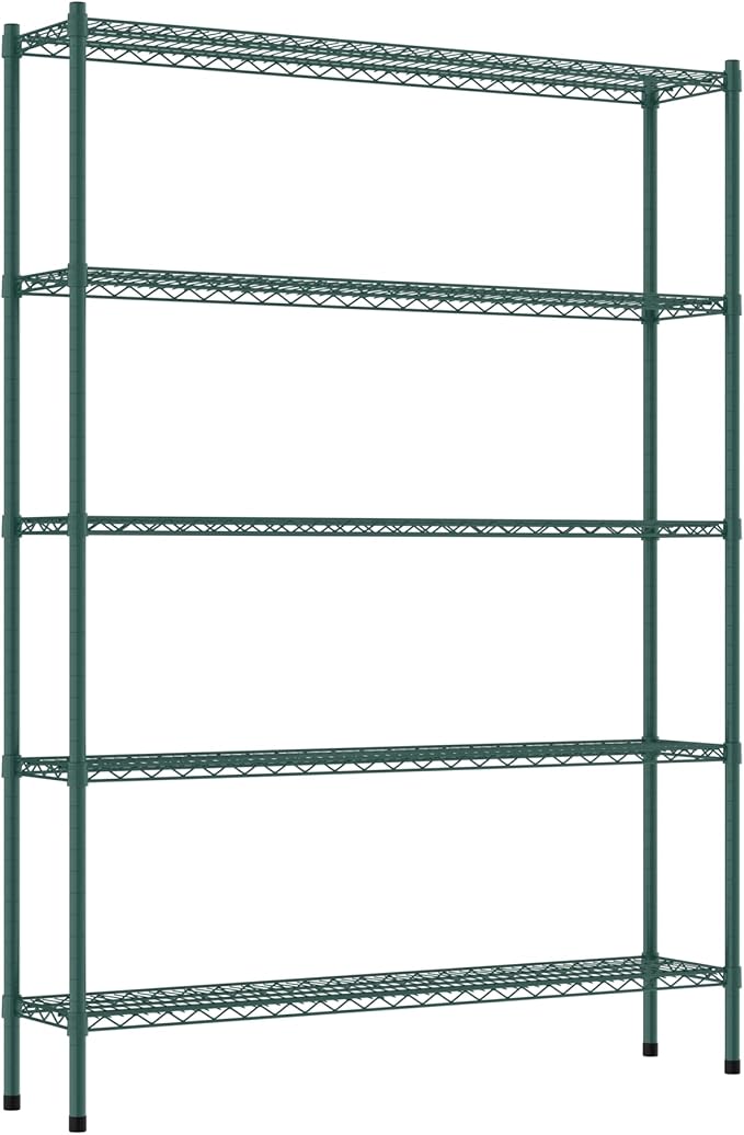 Commercial NSF Listed Green Epoxy Stationary Wire Shelving Kit 12" x 54" x 74", with 5 Shelves Perfect for Warehouse, Walk-in Refrigerator, Freezer, Grocery Store, Restaurant, Dishroom