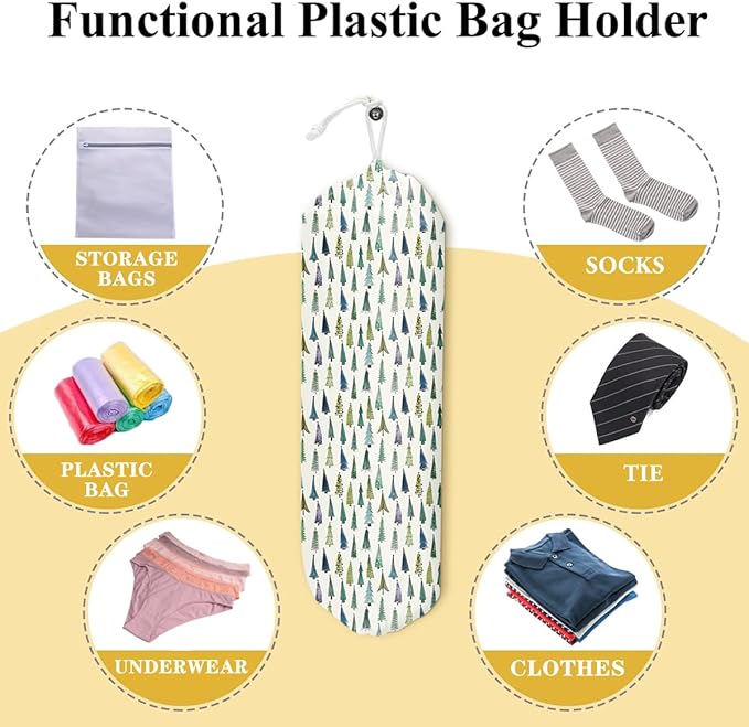 Green Fresh Style Grocery Bag Holder and Dispenser Christmas Tree Pattern Plastic Bags Organizer Garbage Shopping Trash Bags Storage for Kitchen Home Gifts Women Friends Sisters