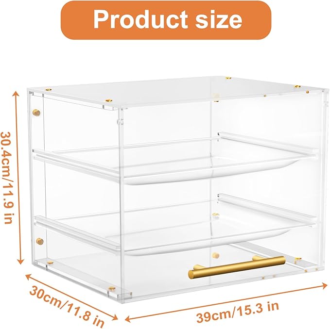Acrylic Pastry Display Case Countertop 2 Tier Bakery Display Case with Magnetic Door for Cookie Display, Dessert Display, Cake Display, Clear Bread Box for Home and Commercial Kitchen