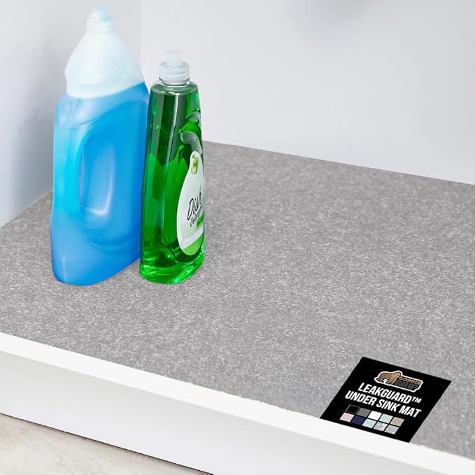 GORILLA GRIP LeakGuard Non-Adhesive Under Sink Mat for Kitchen Cabinet, 24x60, Waterproof Quick Dry Shelf Liner, Durable Absorbent Felt Mats for Bathroom Sinks, Cabinets, Dresser, Easy Trim Light Gray
