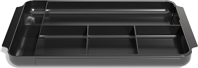 TRU RED Expandable Plastic Drawer Organizer, 7‑Compartment, Black – Adjustable Desk & Drawer Storage for Office Supplies