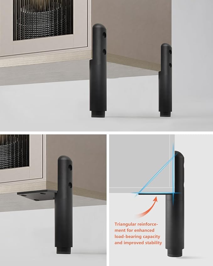 4 Pack Adjustable Furniture Support Legs Stand Black 3.3-4.5 Inch Coffee Table Legs Extenders Dresser Feet Cabinet Feet Replacement L-Shape Desk Leg