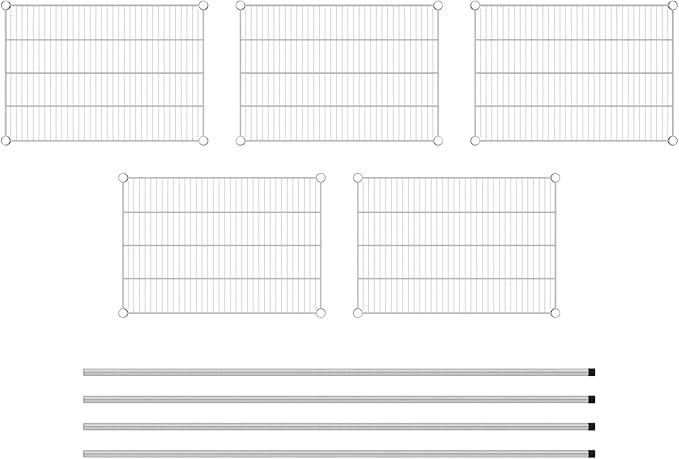 Commercial NSF Listed Chrome Stationary Wire Shelving Kit 21" x 30" x 74", with 5 Shelves Perfect for Warehouse, Walk-in Refrigerator, Freezer, Grocery Store, Restaurant, Dishroom