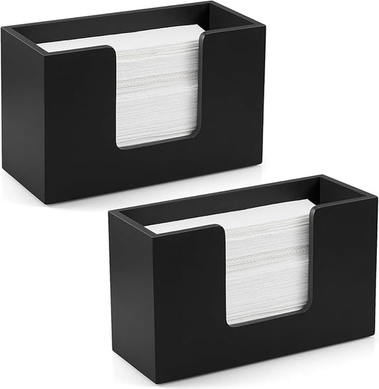 2 Pack Paper Towel Dispenser Countertop, Wooden Folded Paper Hand Towel Holder for Guest Bathroom, Commercial Tabletop Tissue Dispenser Tray for Multifold C-Fold, Z-Fold, Trifold, Black