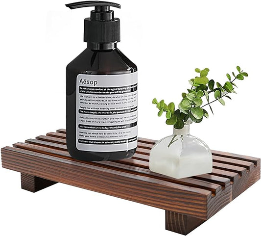 Renawe Small Kitchen Sink Soap Tray for Counter Soap Dish Dispenser Holder Wooden Risers Stand for Bathroom Decor Farmhouse Wood Pedestal Kitchen Accessories Countertop Vanity Counter Decorative Tray