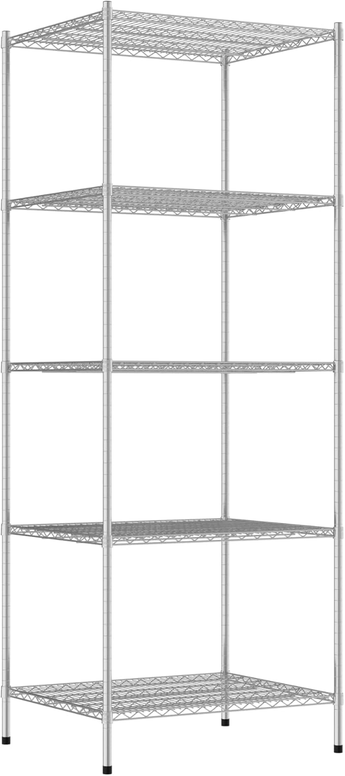 Commercial NSF Listed Chrome Stationary Wire Shelving Kit 30" x 36" x 96", with 5 Shelves Perfect for Warehouse, Walk-in Refrigerator, Freezer, Grocery Store, Restaurant, Dishroom
