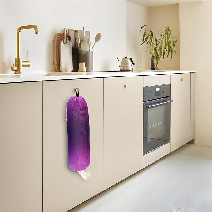 Plastic Bag Holder Wall Mount Grocery Bag Shopping Bag Storage Holder Organizer Dispenser with Adhesive Hook,for Kitchen Bathroom Home Decor 9x22 Inches Gradient Purple Blue32