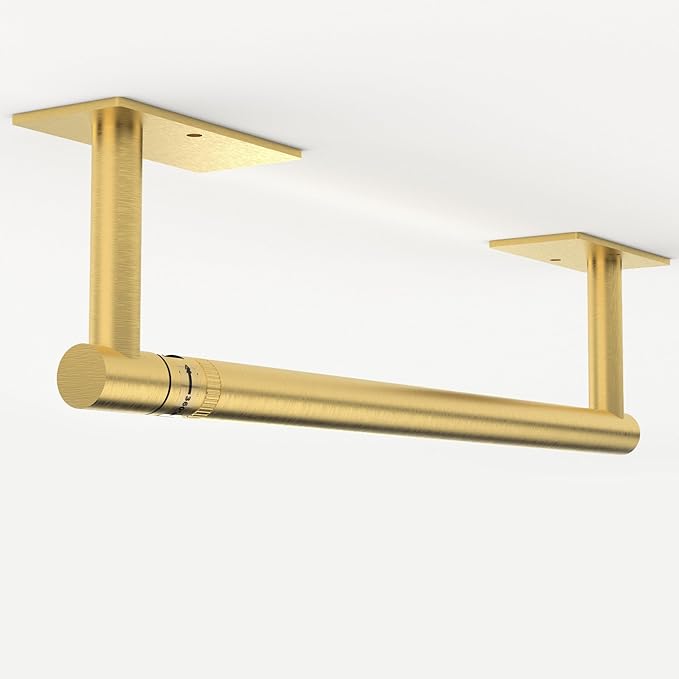 RUACQ Paper Towel Holder Under Cabinet, Wall Mounted or Adhesive Stainless Steel Paper Towel Holder,Square Base Paper Towel Rack for Kitchen, RV, Bathroom (Brushed Gold)