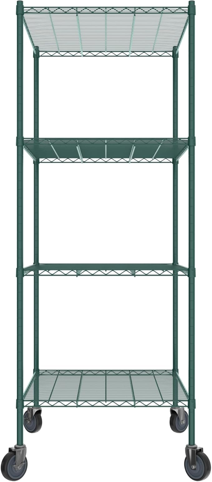 Commercial NSF Listed Green Epoxy Mobile Wire Shelving Kit 30" x 36" x 80", with 4 Shelves Perfect for Warehouse, Walk-in Refrigerator, Freezer, Grocery Store, Restaurant, Dishroom