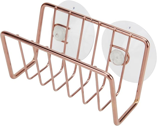 Soap Sponge Holder for Kitchen Sink Shower, No Drilling. Rustproof Stainless Steel, Wall Mounted Soap Holder Soap Tray Bar Holder with Suction Cups for Bathroom & Kitchen. Rose Gold.