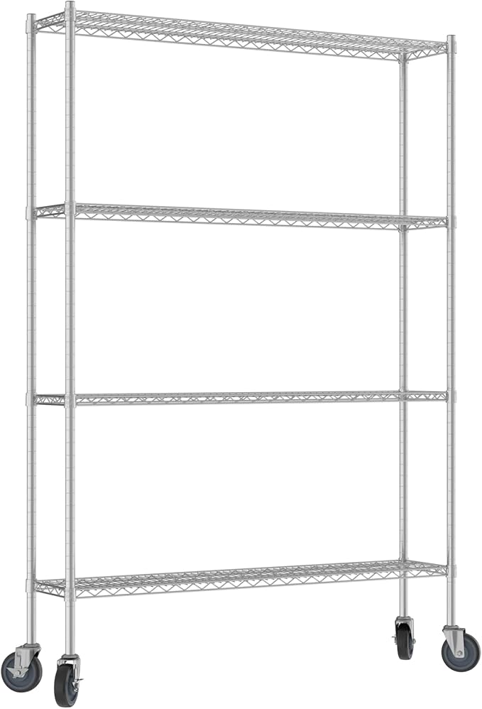 Commercial NSF Listed Chrome Mobile Wire Shelving Kit 12" x 54" x 80", with 4 Shelves Perfect for Warehouse, Walk-in Refrigerator, Freezer, Grocery Store, Restaurant, Dishroom
