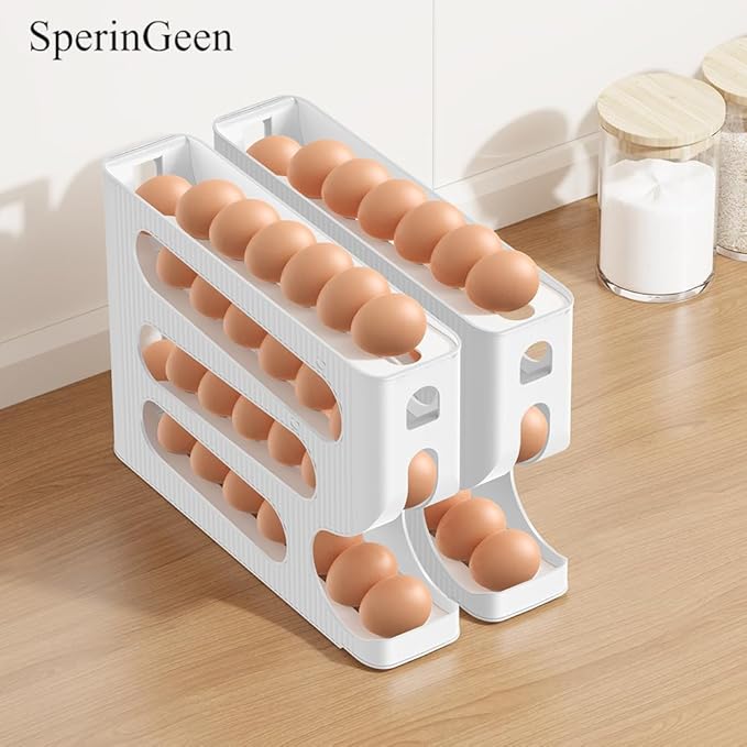 Automatic Rolling Down Egg Holder, 2 Pack Egg Organizer Storage for Refrigerator, Space Saving Container, Dispenser for Fridge - Only for "LARGE" Sized Eggs (Egg Roller Hold 56 Count)
