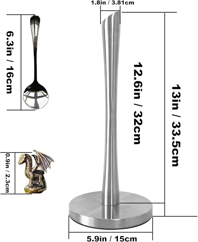 Paper Towel Holder countertop, Free-Standing Kitchen roll Holder for Kitchen Bathroom, Paper Towel Holder Stand Dispenser with Stainless Base Fits Standard (Silver-1)