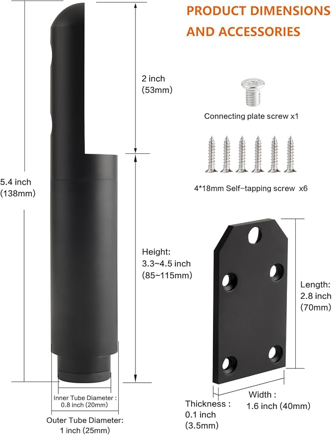 4 Pack Adjustable Furniture Support Legs Stand Black 3.3-4.5 Inch Coffee Table Legs Extenders Dresser Feet Cabinet Feet Replacement L-Shape Desk Leg