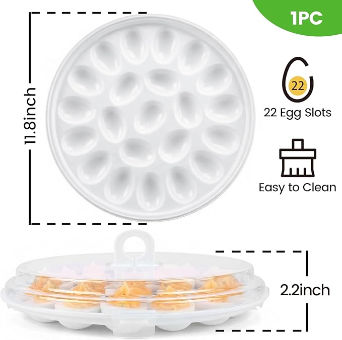 HANSGO Deviled Egg Containers with Lid, Deviled Egg Platter Carrier Holder Trays with 22 Slots for Holiday Party and Home Kitchen, White