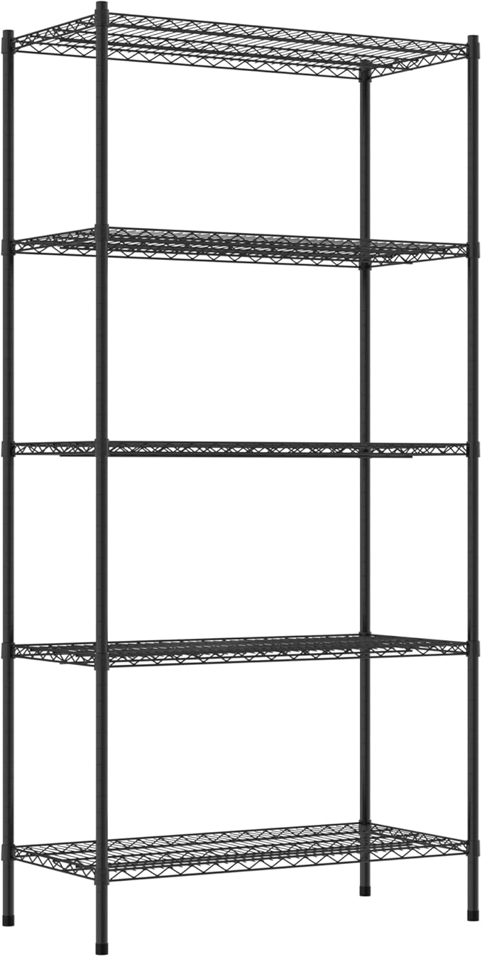 Commercial NSF Listed Black Epoxy Stationary Wire Shelving Kit 21" x 42" x 86", with 5 Shelves Perfect for Warehouse, Walk-in Refrigerator, Freezer, Grocery Store, Restaurant, Dishroom