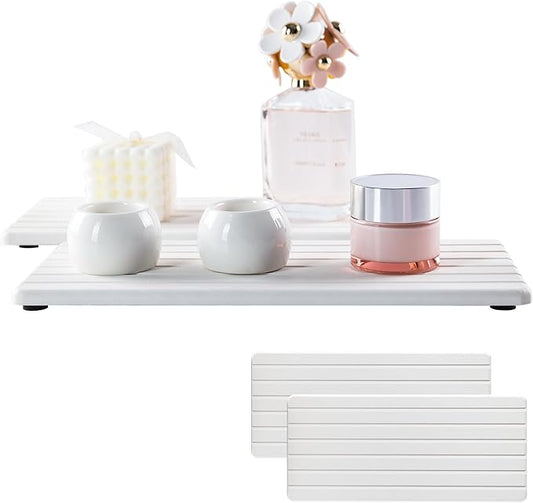 2 PCS Water Absorbent diatomite Coasters, 12.2" x 5.5" Water Absorbing Stone Tray for Sink, Stone Drying mat for Kitchen Counter, Stone soap Tray Used for Hand Soaps & toiletries & Plants
