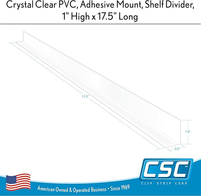 Clear Plastic Shelf Divider 1" H x 17-9/16" L with Adhesive Mount by ClipStrip