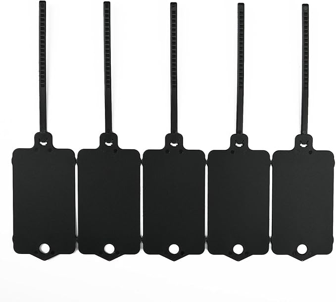 LeadSeals 100pcs Blank Plastic Tags for Labeling Reusable Hanging Tags Ties Key Tag Storage Tag Waterproof Plastic Mark Label Writable Hang Sign with One Marker Pen (Black)
