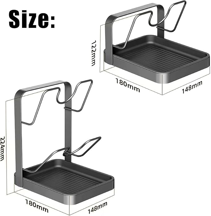 Kitchen Pot Lid Storage Rack, 304 Stainless Steel Holder and Spoon Rest, Lid Holder While Cooking, Multifunctional Kitchen Organizer Stand with Removable Drip Tray for Countertop (Single-layer Beige)