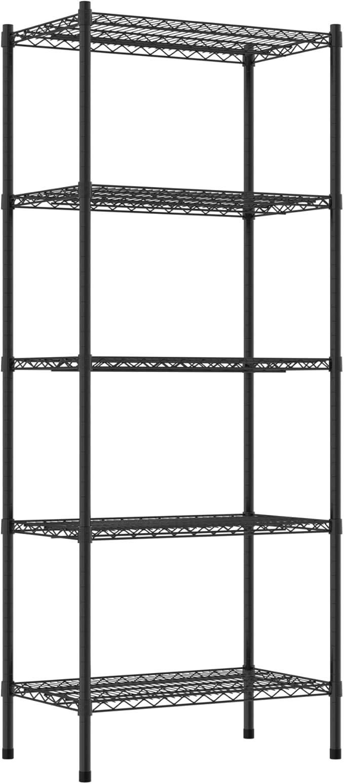 Commercial NSF Listed Black Epoxy Stationary Wire Shelving Kit 18" x 30" x 74", with 5 Shelves Perfect for Warehouse, Walk-in Refrigerator, Freezer, Grocery Store, Restaurant, Dishroom