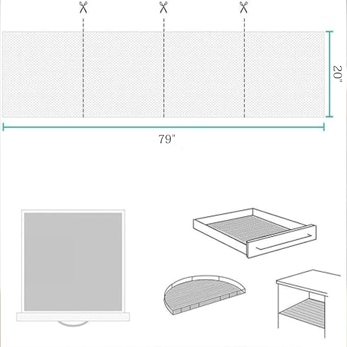 Drawer and Shelf Liner - Non Adhesive, Non Slip, Durable Grip for Shelves, Cabinets, Kitchen Tableware