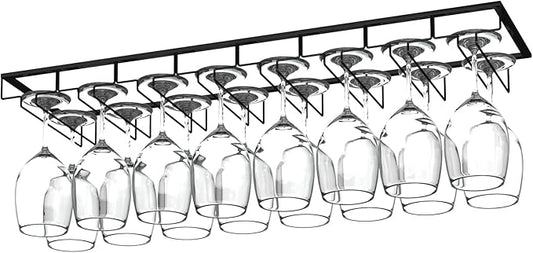 8-Row Wine Glass Rack Under Cabinet, 31 inch Stemware Hanger under Shelf, Large Capacity Glasses Storage for Bars and Kitchen Counters
