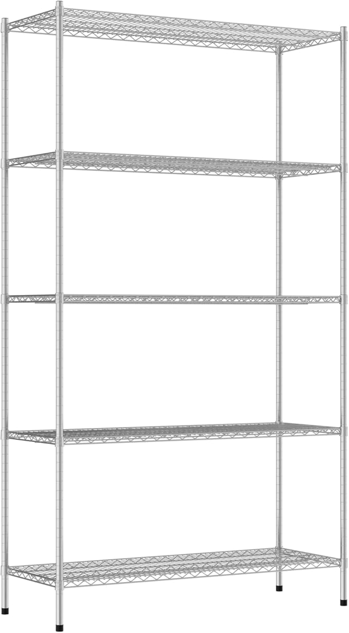Commercial NSF Listed Chrome Stationary Wire Shelving Kit 21" x 54" x 96", with 5 Shelves Perfect for Warehouse, Walk-in Refrigerator, Freezer, Grocery Store, Restaurant, Dishroom