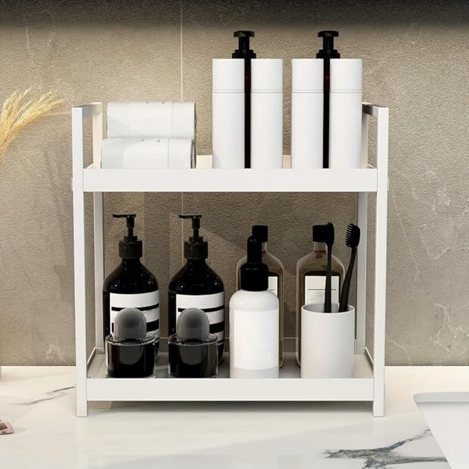 Bathroom Counter Organizer, Bathroom Organizers and Storage Countertop, 2 Tier White Counter Shelf for Vanity Tables, Dresser, Makeup
