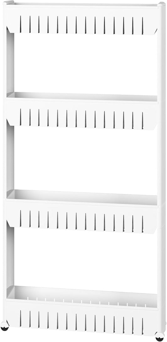 4-Tier Storage Organizer Rack - Plastic Rolling Cart for Office, Dorm, Bedroom, Bathroom, and Laundry Room Organizing by Lavish Home (White)