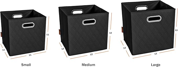 FH Group JIAessentials 13" Faux Leather Foldable Storage Cube Bins Set of 2 – Black Diamond Patterned Organizers with Handles for Closet & Shelves