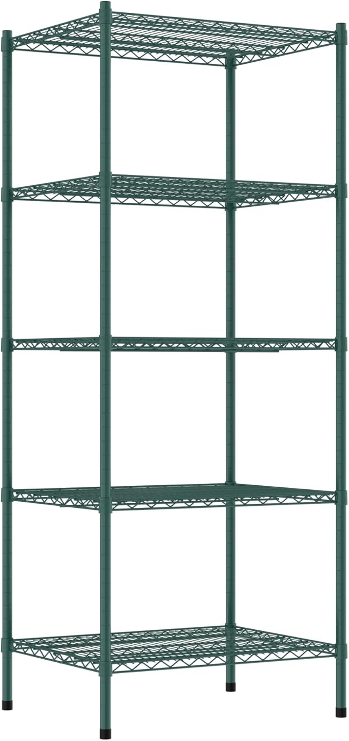 Commercial NSF Listed Green Epoxy Stationary Wire Shelving Kit 24" x 30" x 74", with 5 Shelves Perfect for Warehouse, Walk-in Refrigerator, Freezer, Grocery Store, Restaurant, Dishroom