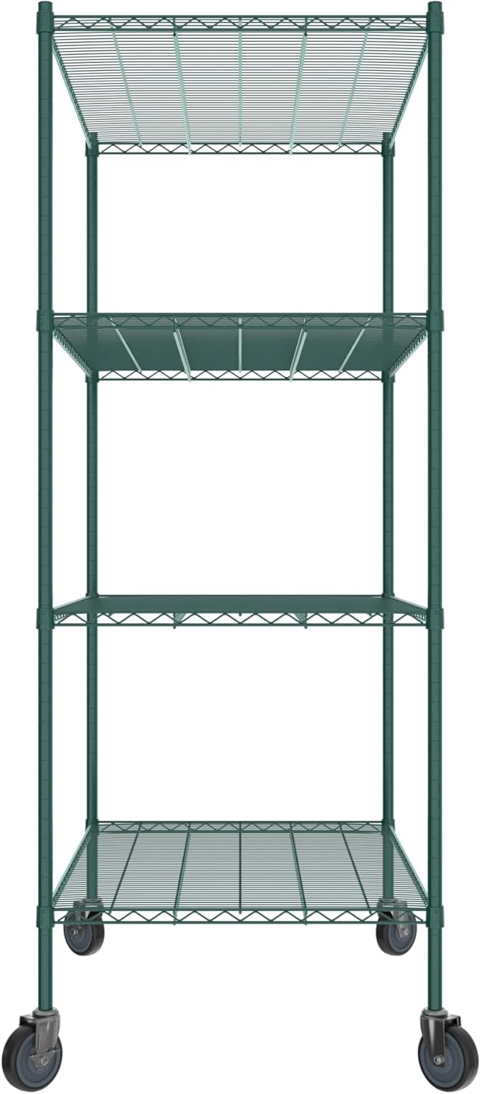 Commercial NSF Listed Green Epoxy Mobile Wire Shelving Kit 30" x 48" x 80", with 4 Shelves Perfect for Warehouse, Walk-in Refrigerator, Freezer, Grocery Store, Restaurant, Dishroom