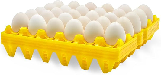Aqwxc 4-Pack Plastic Egg Tray Egg Crate, 30-Egg Flats for Home Chicken Farmers, Stackable & Durable, Great for Storing, Sorting & Shipping, and Reusable (4-Pack Yellow)