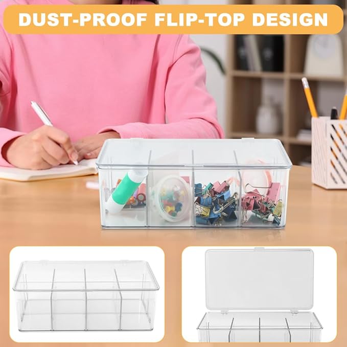 Clear Tea Bag Organizer,Stackable Tea Bag Storage Organizer with Lid,Dresser Organizers Drawer Organzier with Removable Dividers,Multi-Functional Kitchen Organizer,Home organizer