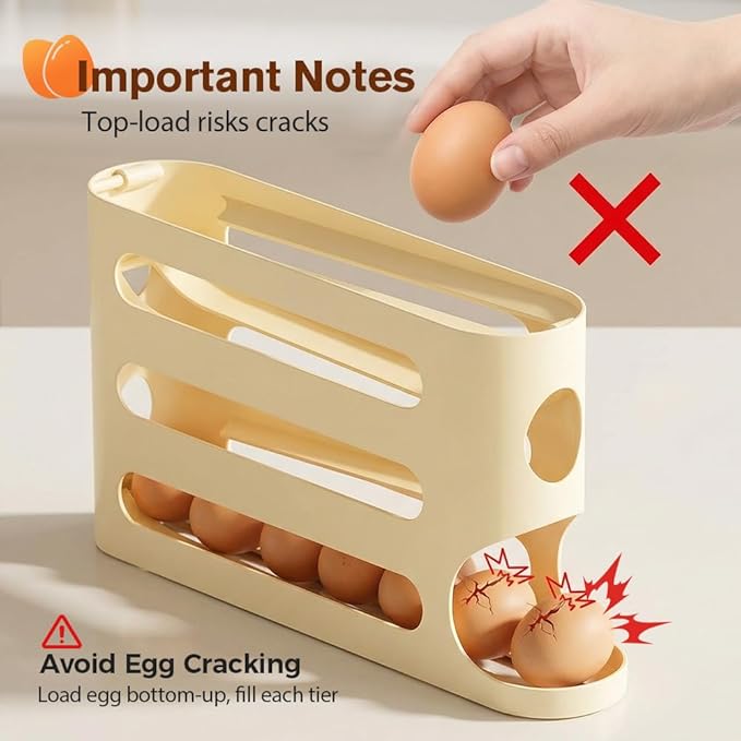 Egg Holder for Fridge, Automatic Rolling Dispenser, Space-Saving Organizer for Refrigerator and Countertop, 30 Large Eggs Capacity (Green)