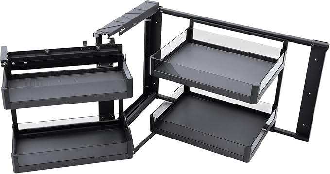 Blind Corner Cabinet Pull Out Left & Right, 14 Inch Blind Corner Cabinet 2 Tiers Organizer Adjustable Design, Hidden Slide Out Shelves for Store Kitchen Utensils (Pull Out Left & Right)