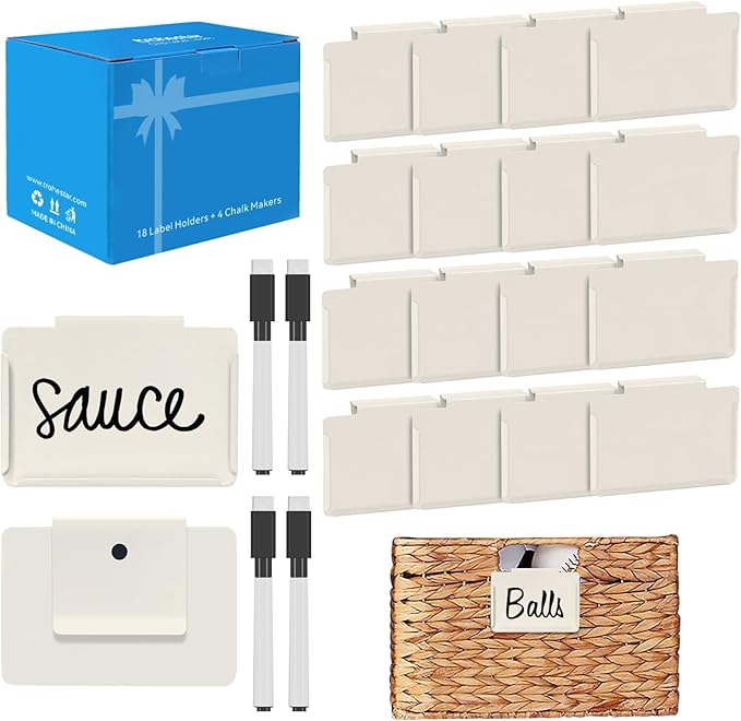 trohestar Metal Pantry Baskets Labels Clip On for Storage Bins | Edge Fold-Cream (Edge Fold-Cream, 18 Metal Label Clip)