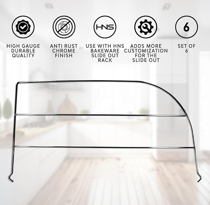 Pull-Out Divider Rack for Sliding Kitchen Drawers - Set of 6 Dividers to Secure Bakeware, Cutting Boards, Trays and Cookie Sheets, Heavy-Duty Chrome Organizer for Cabinets, Pantry & More.
