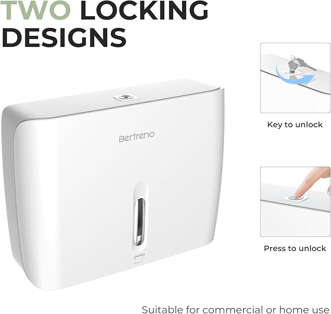 Commercial Paper Towel Dispenser Wall Mount Paper Hand Towel Dispenser Large Capacity 200 Multifold/Trifold/C Fold Paper Towel Dispenser Bathroom Adhesive Tissue Dispenser (White)
