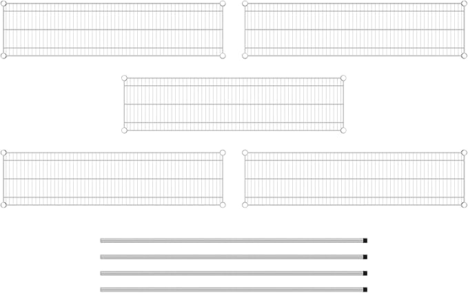 Commercial NSF Listed Chrome Stationary Wire Shelving Kit 14" x 54" x 64", with 5 Shelves Perfect for Warehouse, Walk-in Refrigerator, Freezer, Grocery Store, Restaurant, Dishroom