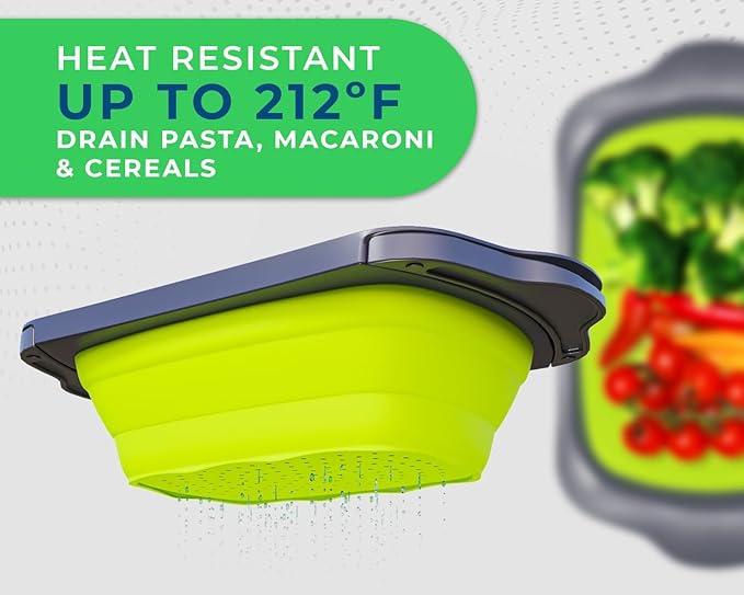 Comfify XL Large Kitchen Strainer - Collapsible Silicone Over-The-Sink Colander with Extendable Handles - Use with Pasta, Fruit, Berries & Veggie - 6 Quart - Green