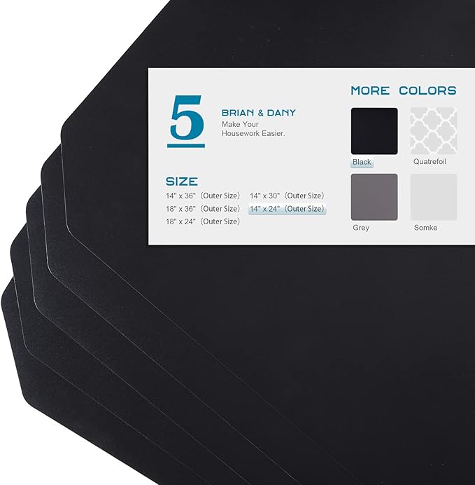BRIAN & DANY Wire Shelf Liner 14" X 24", Heavy Duty Shelf Liners for Wire Shelving, Waterproof Protector Mats, Set of 5, Black
