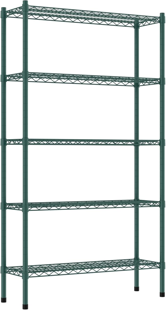 Commercial NSF Listed Green Epoxy Stationary Wire Shelving Kit 12" x 36" x 64", with 5 Shelves Perfect for Warehouse, Walk-in Refrigerator, Freezer, Grocery Store, Restaurant, Dishroom