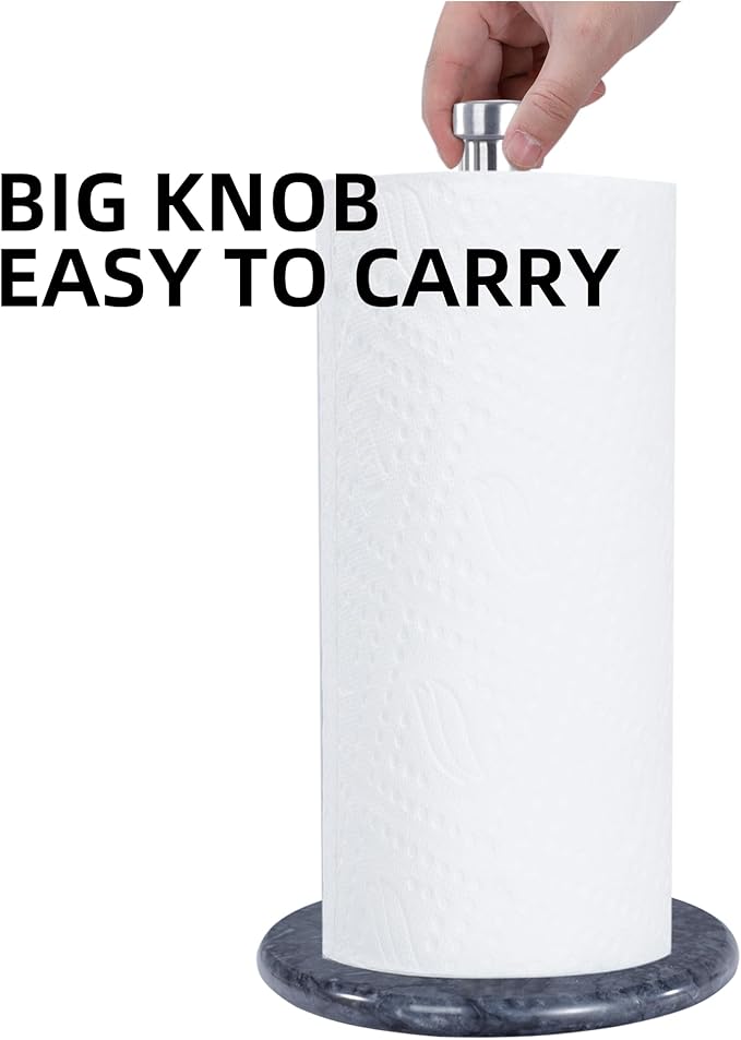 Paper Towel Holder with Marble Base - 13" x 7" Upright Paper Roll Dispenser with Heavy Non-Slip Base for Easy One-Handed Tear - for Countertops, Cabinets, and Bathrooms