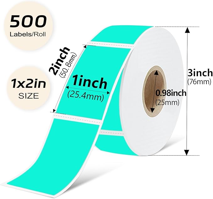 PALAIBEIQI 1x2 Inch Thermal Labels,500PCS Rectangle Stickers,Waterproof Removable Blank Stickers for Address,Jars,Freezer Containers & Pantry Organization,Watercolor Green