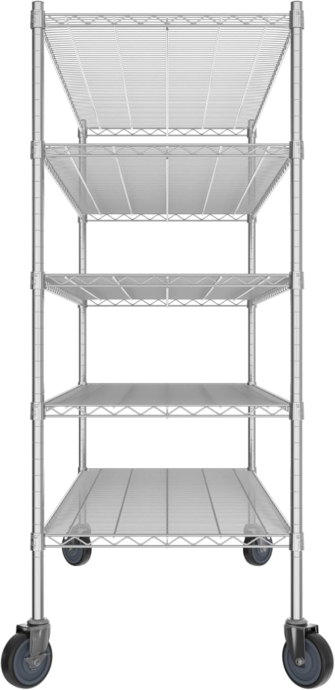 Commercial NSF Listed Chrome Mobile Wire Shelving Kit 24" x 60" x 60", with 5 Shelves Perfect for Warehouse, Walk-in Refrigerator, Freezer, Grocery Store, Restaurant, Dishroom