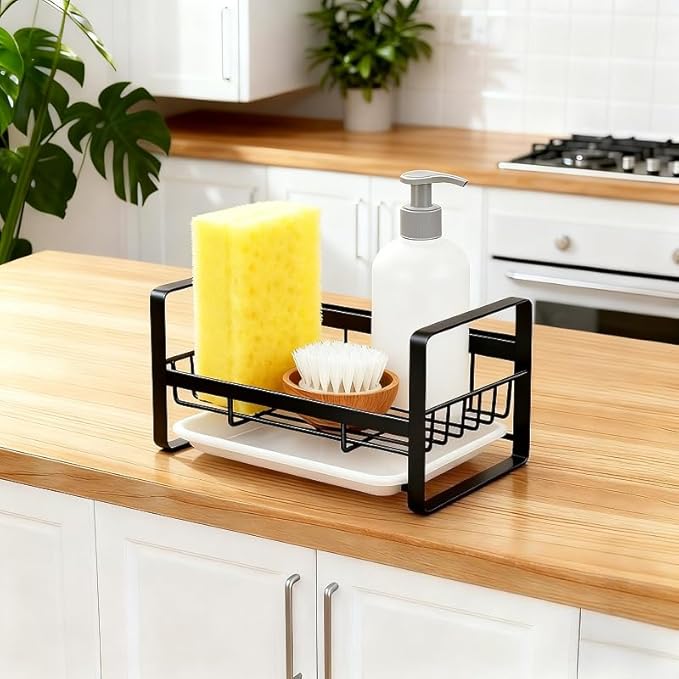 Dish Brush and Sponge Holder, Sink Caddy Organizer with Catch Water Tray, Stainless Steel Sinkware Organizer for Kitchen Countertop